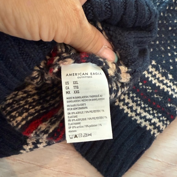 American Eagle Super Soft Birdseye Fairisle Hooded Sweater Mens Xxl - Picture 8 of 9